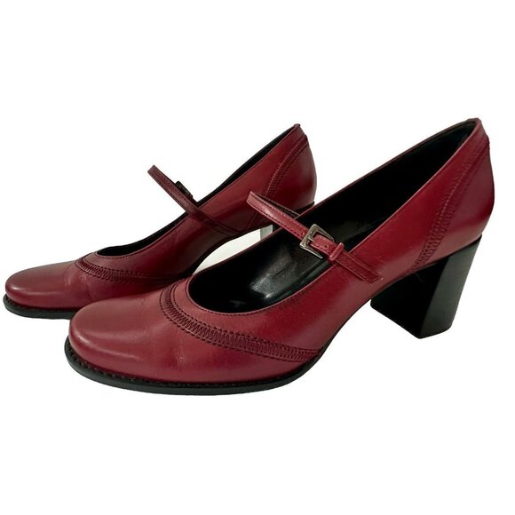 Franco Sarto Shoes - Franco Sarto Shoes Womens Size 8.5 Mary Janes Heel Maroon Red Leather High Toe